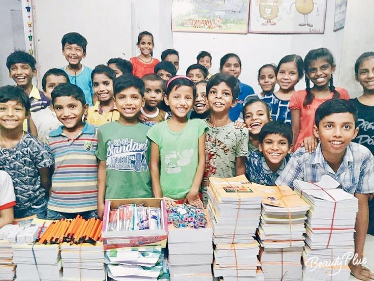 Children with school books and stationery